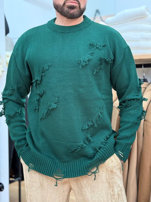 Pullover sfrangiato green